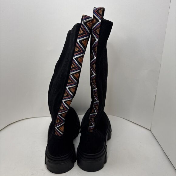 Farm Rio Size 9 Tall Boot Chunky Sole Black VEGAN Suede Women Boho Anthropologie - Picture 5 of 9